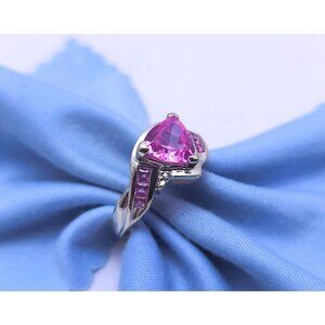 Exquisite 10K Karat Solid White Gold Designer Tourmaline & Diamond Ring - Size 7